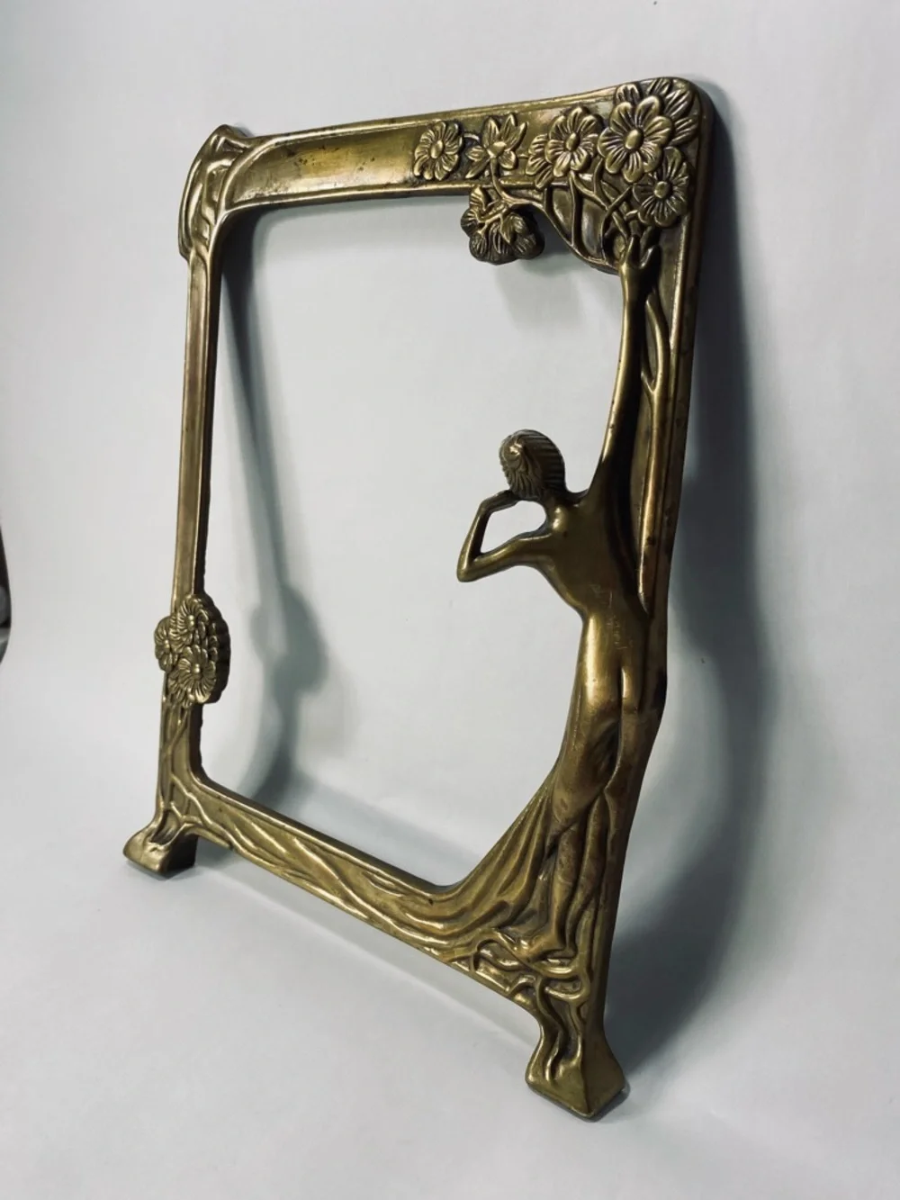 Art Nouveau Brass Lady by the Lake Decorative Photo or Mirror Frame